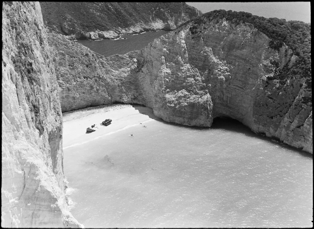 Zakynthos Navagio Beach and limestone cliffs