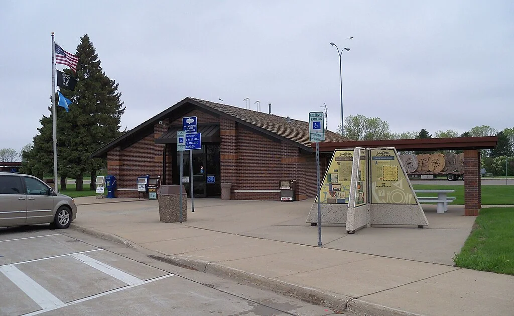 A large U.S. interstate rest stop in South Dakota, illustrating the scale of long-distance travel.